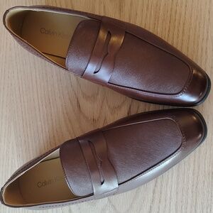 Calvin Klein Junberg Dress Loafers Men 7.5 Brown – Sharp Slip-On Penny Shoes.